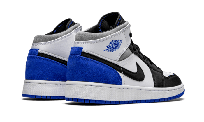 Air Jordan 1 Mid SE Royal Black Toe, White/Black-Light Solar Flare Heather-Hyper Royal (852542-102)