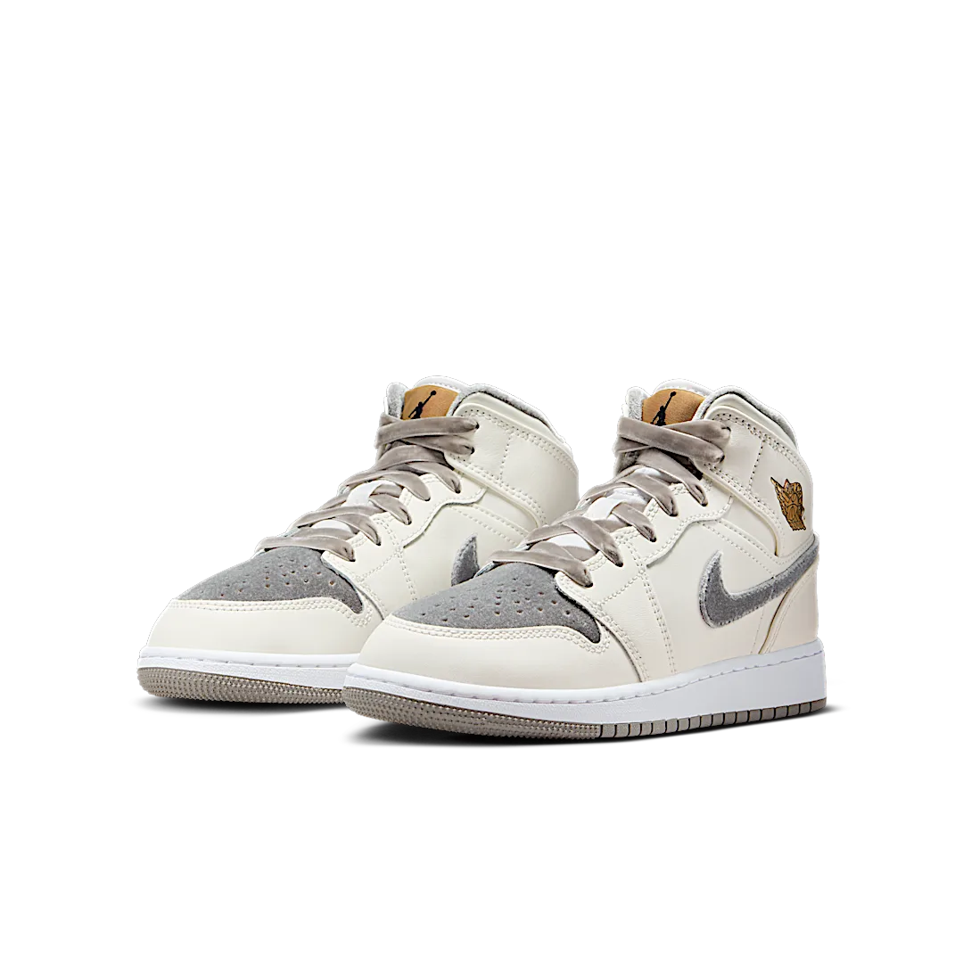 Air Jordan 1 Mid SE Sail Metallic Gold Flat Pewter, Sail/Metallic Gold/Flat Pewter (FB9899-100)