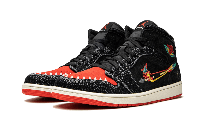 Air Jordan 1 Mid SE Siempre Familia, Black/Sail-Roma Green-Chile Red (DN4904-001 / DN5121-001)