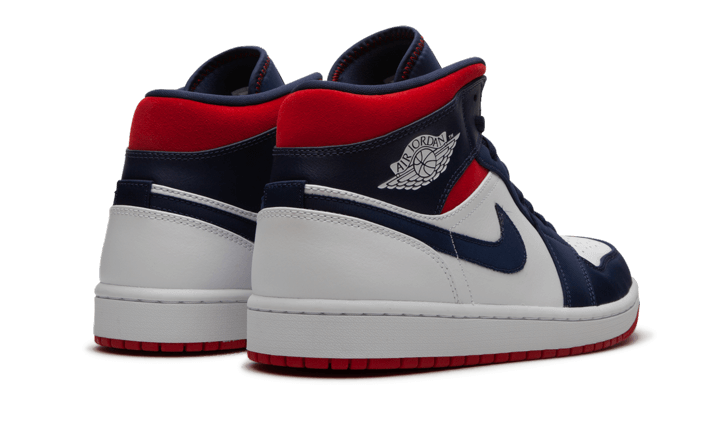 Air Jordan 1 Mid SE USA, White/Varsity Red-Midnight Navy (852542-104 / BQ6931-104)