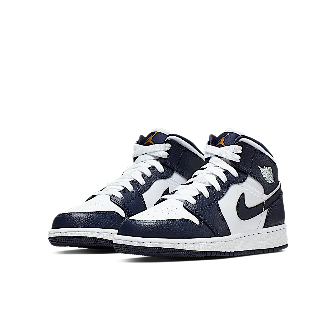 Air Jordan 1 Mid White Metallic Gold Obsidian, White/Metallic Gold-Obsidian (554725-174)