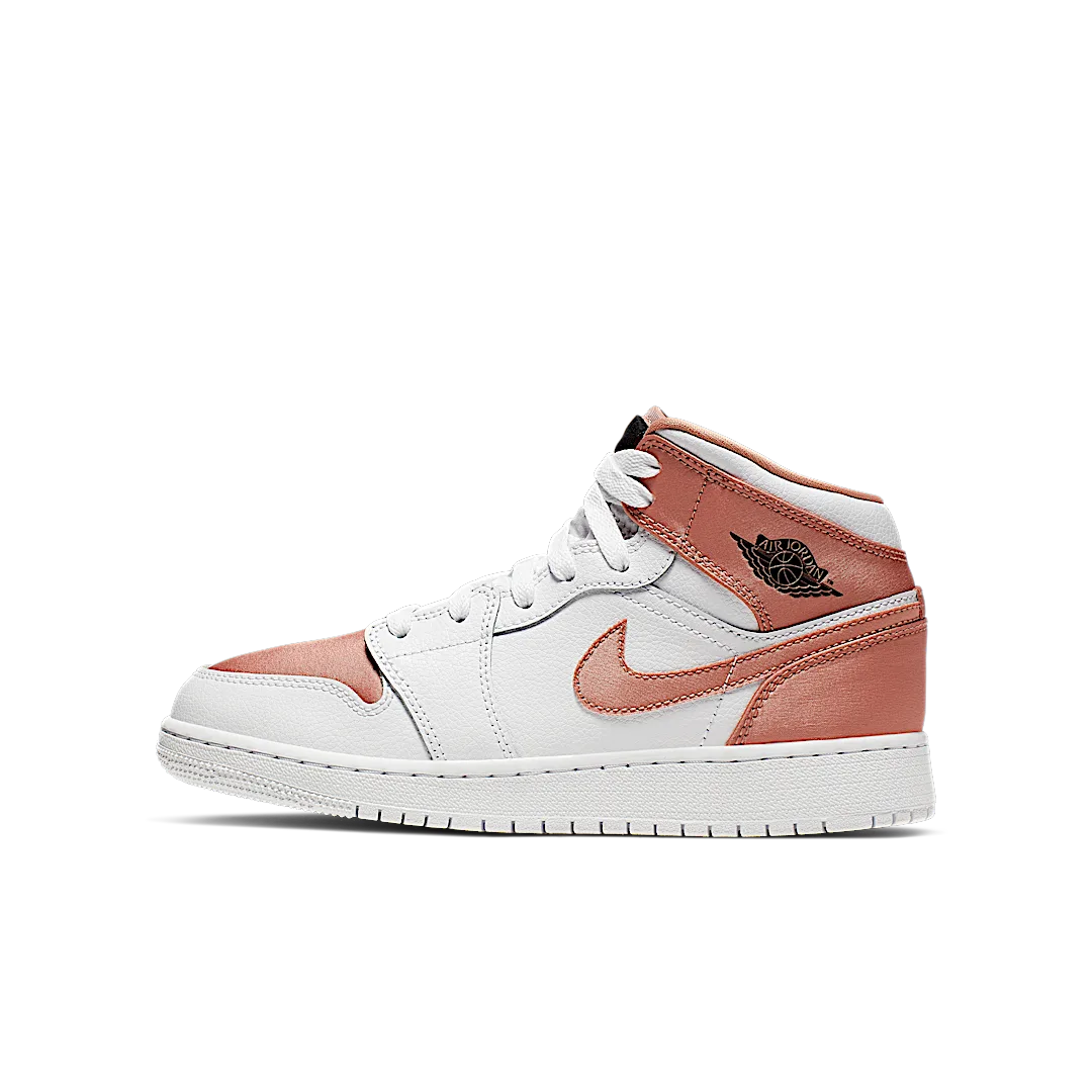 Air Jordan 1 Mid White Rose Gold, White/Rose Gold-Black (555112-190)