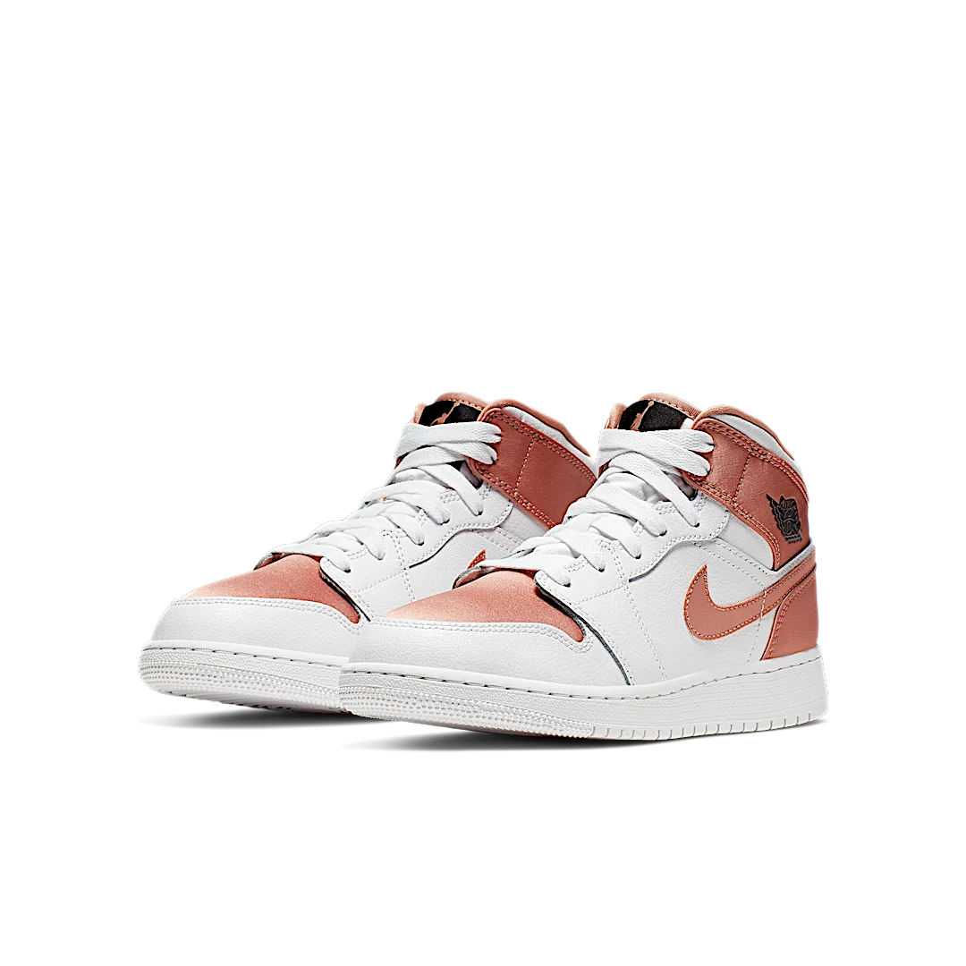 Air Jordan 1 Mid White Rose Gold, White/Rose Gold-Black (555112-190)