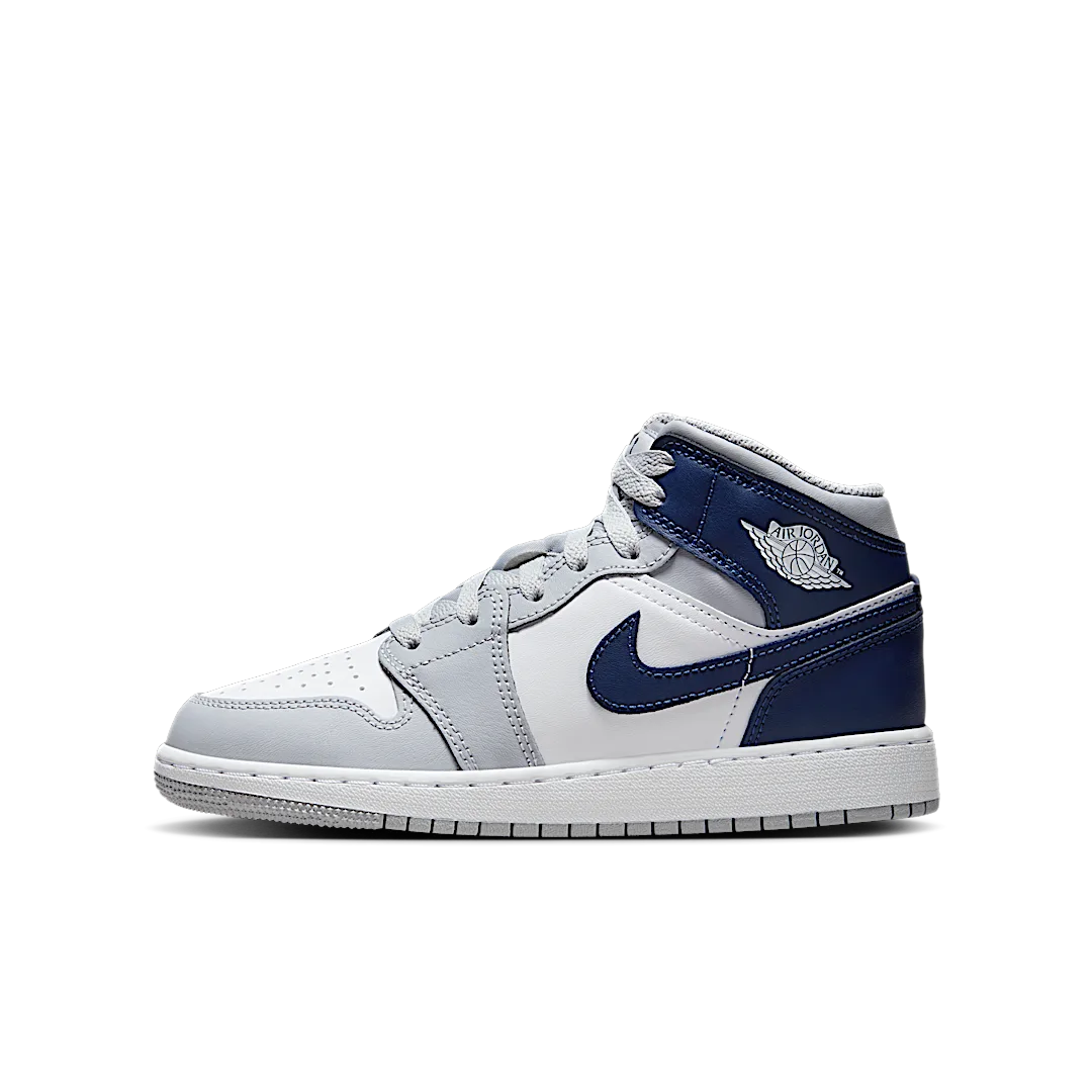 Air Jordan 1 Mid Wolf Grey Midnight Navy, White/Wolf Grey/Midnight Navy (DQ8423-104)