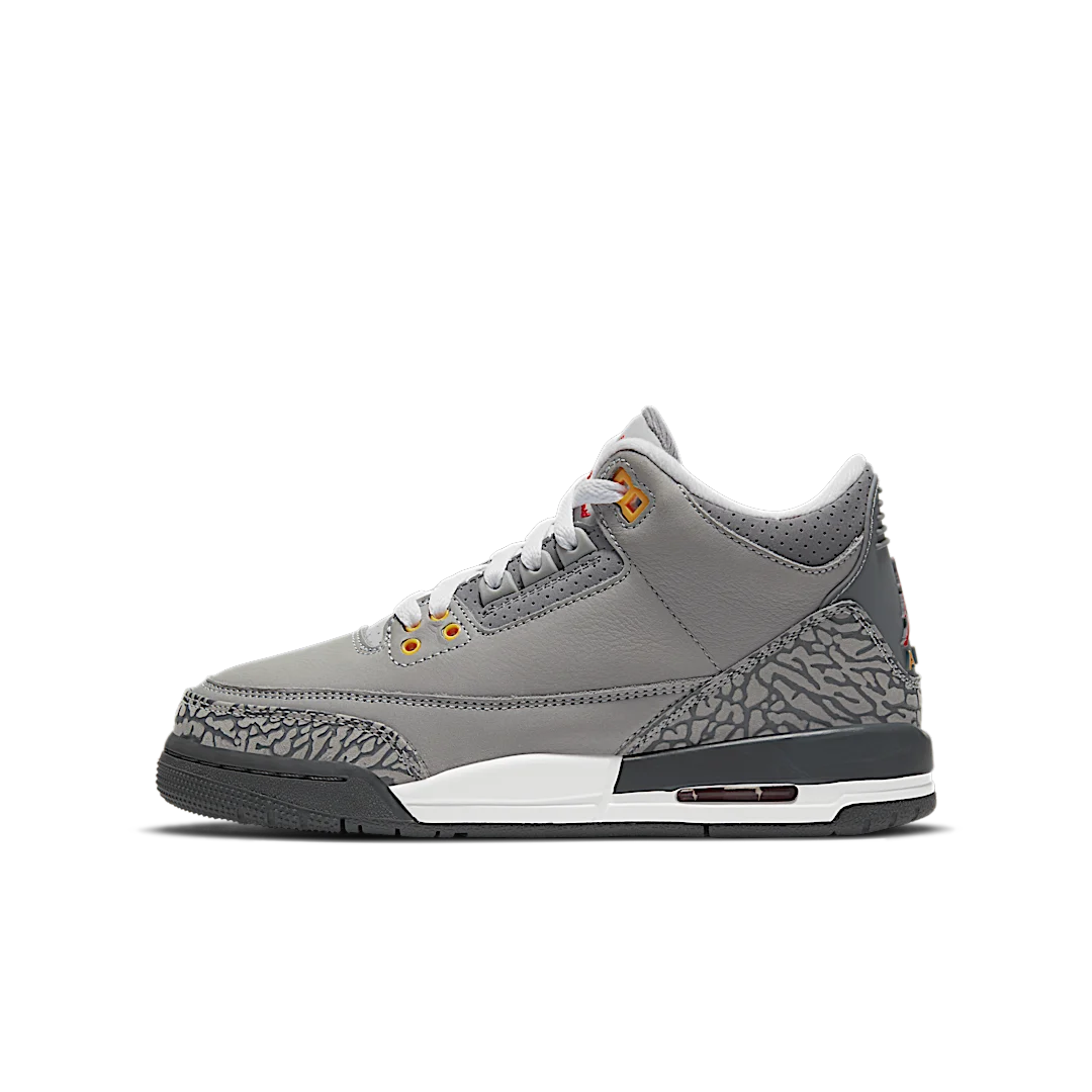 Air Jordan 3 Retro Cool Grey (2021), Silver/Sport Red-Light Graphite-Orange Peel (398614-012)