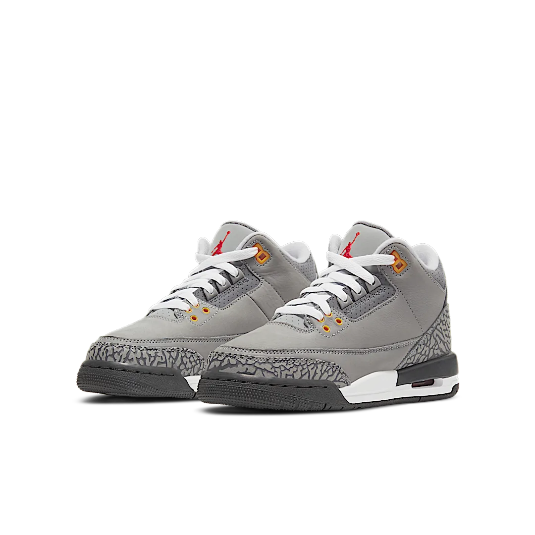 Air Jordan 3 Retro Cool Grey (2021), Silver/Sport Red-Light Graphite-Orange Peel (398614-012)