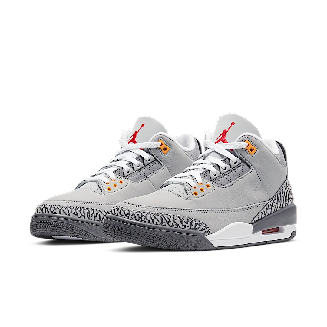 Air Jordan 3 Retro Cool Grey (2021), Silver/Light Graphite-Orange Peel-Sport Red (CT8532-012 / 398614-012)