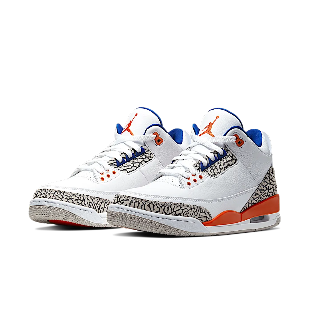 Air Jordan 3 Retro Knicks, White/Old Royal-University Orange-Tech Grey (136064-148)