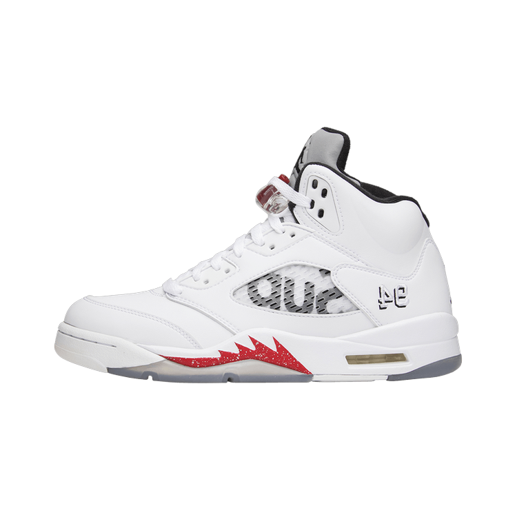 Air Jordan 5 Retro Supreme White, White/Fire Red-Black (824371-101)