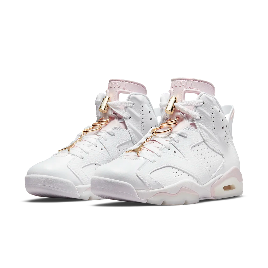 Air Jordan 6 Retro Gold Hoops, White/Sail-Metallic Gold-Barely Rose (DH9696-100)