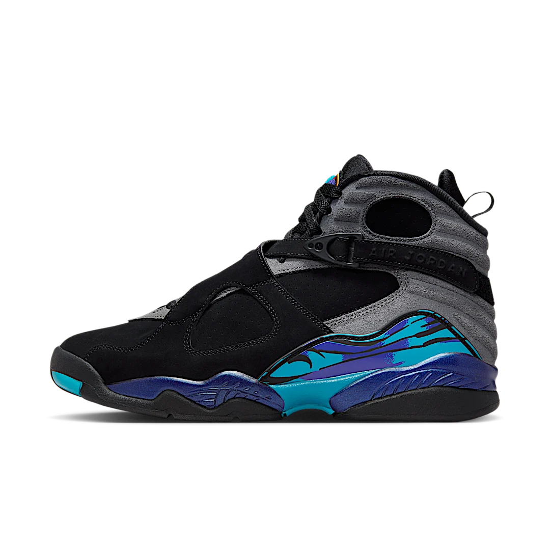 Air Jordan 8 Retro Aqua (2025), Black/True Red-Iron Grey-Bright Concord-Aquatone (305381-006)