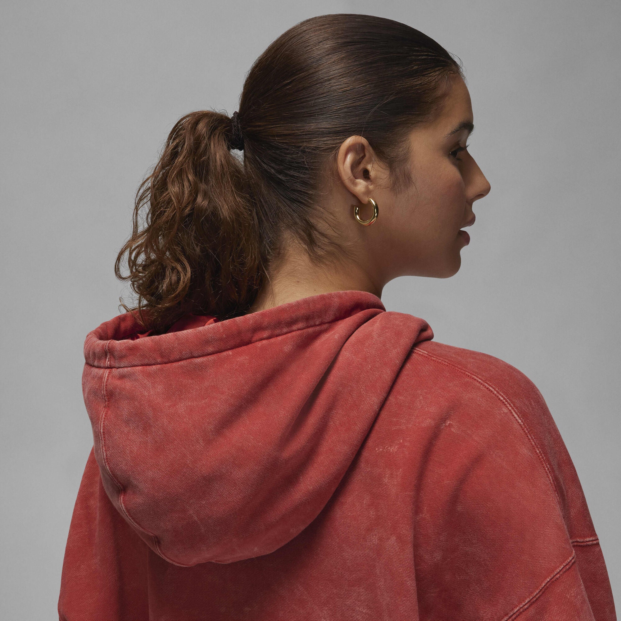 Air Jordan Flight Fleece Satin-Lined Washed Hoodie Dune Red