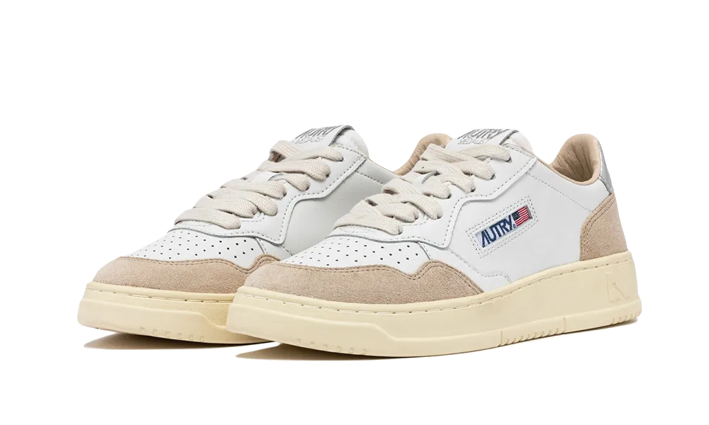 Autry Medalist Leather Low White Silver Beige