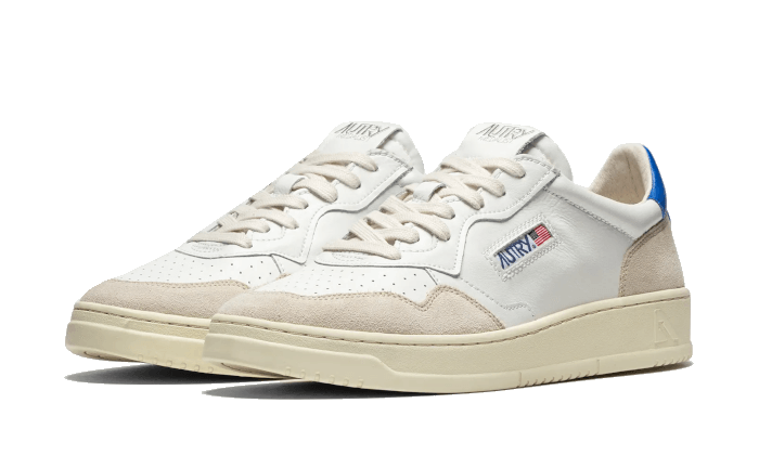 Autry Medalist Leather Suede Low White Azure Beige
