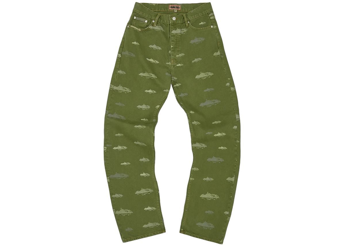 Corteiz Alcatraz Pattern Denim Jeans Khaki