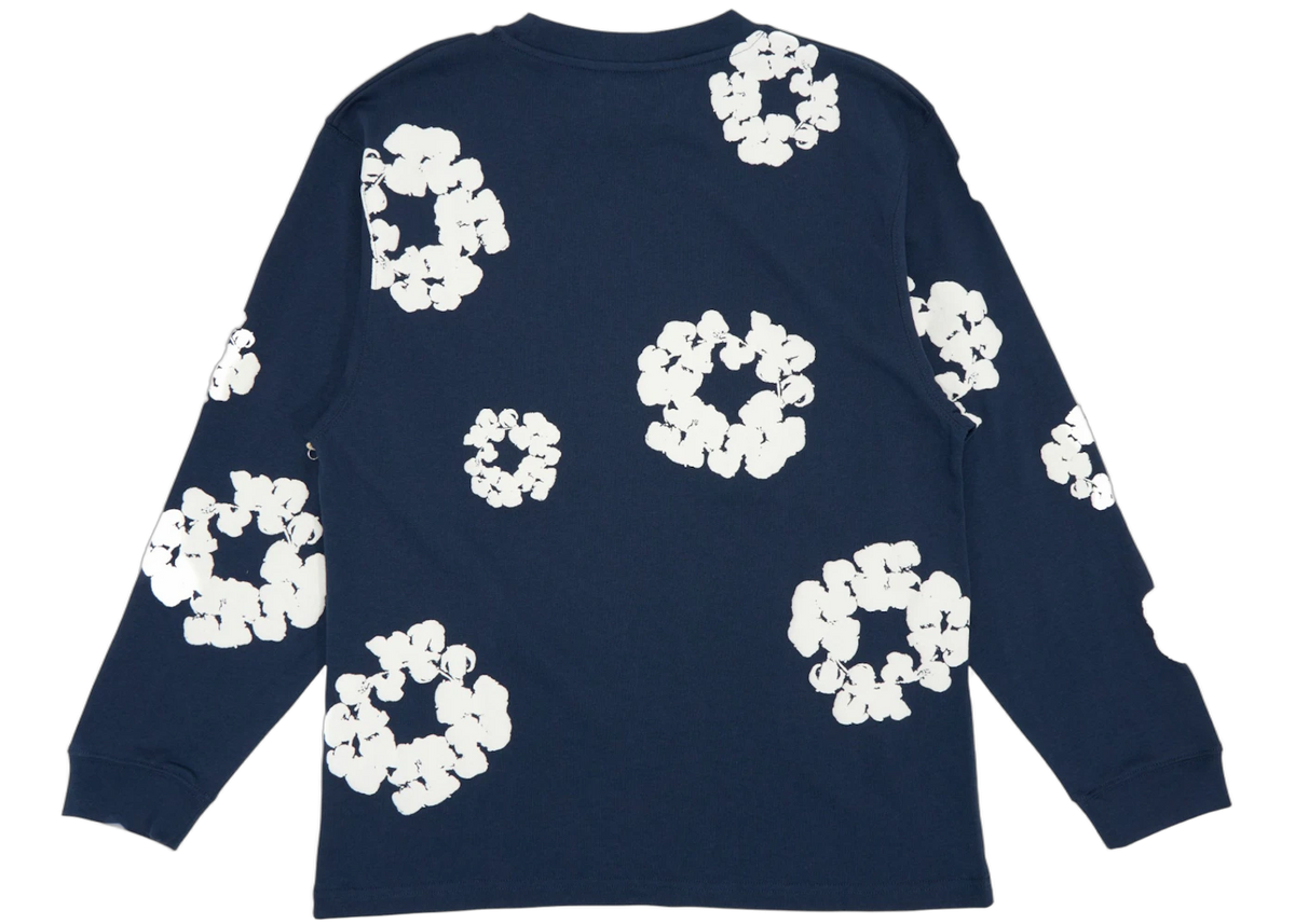 Denim Tears Long Sleeve Cotton Wreath T-shirt Navy