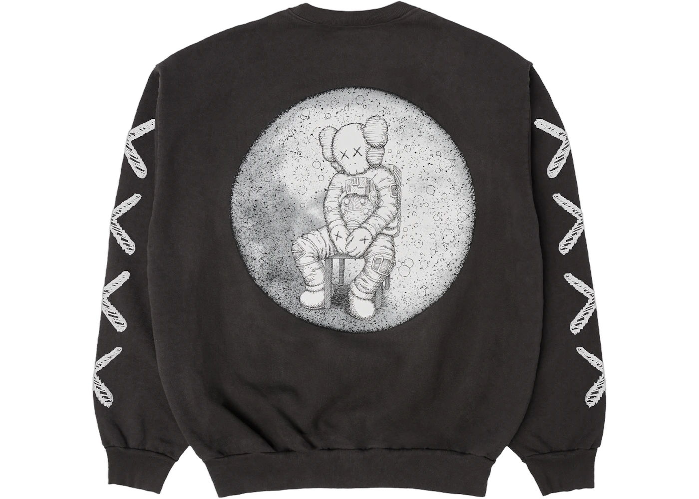 KAWS For Kid Cudi Moon Man Back Print Crewneck Sweatshirt Vintage Black