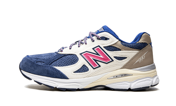 New Balance 990v3 MiUSA Kith Daytona (with Socks), Tan/Navy/Pink (M990KH3)