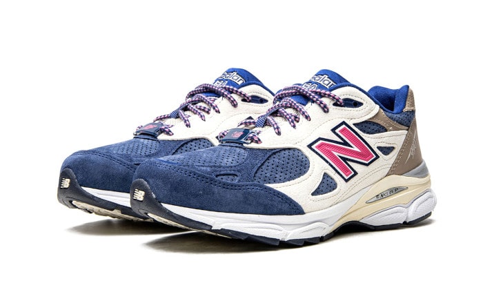 New Balance 990v3 MiUSA Kith Daytona (with Socks), Tan/Navy/Pink (M990KH3)