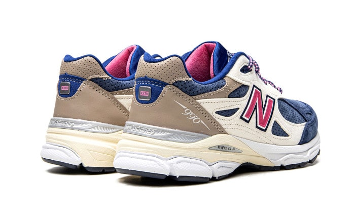 New Balance 990v3 MiUSA Kith Daytona (with Socks), Tan/Navy/Pink (M990KH3)