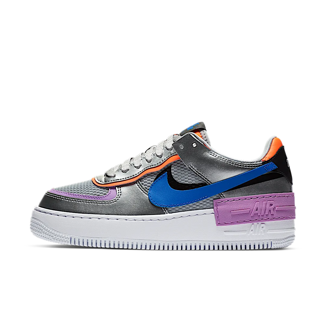 Nike Air Force 1 Low Shadow Metallic Silver, Metallic Silver/Fuchsia Glow-Hyper Crimson-Racer Blue (CW6030-001)