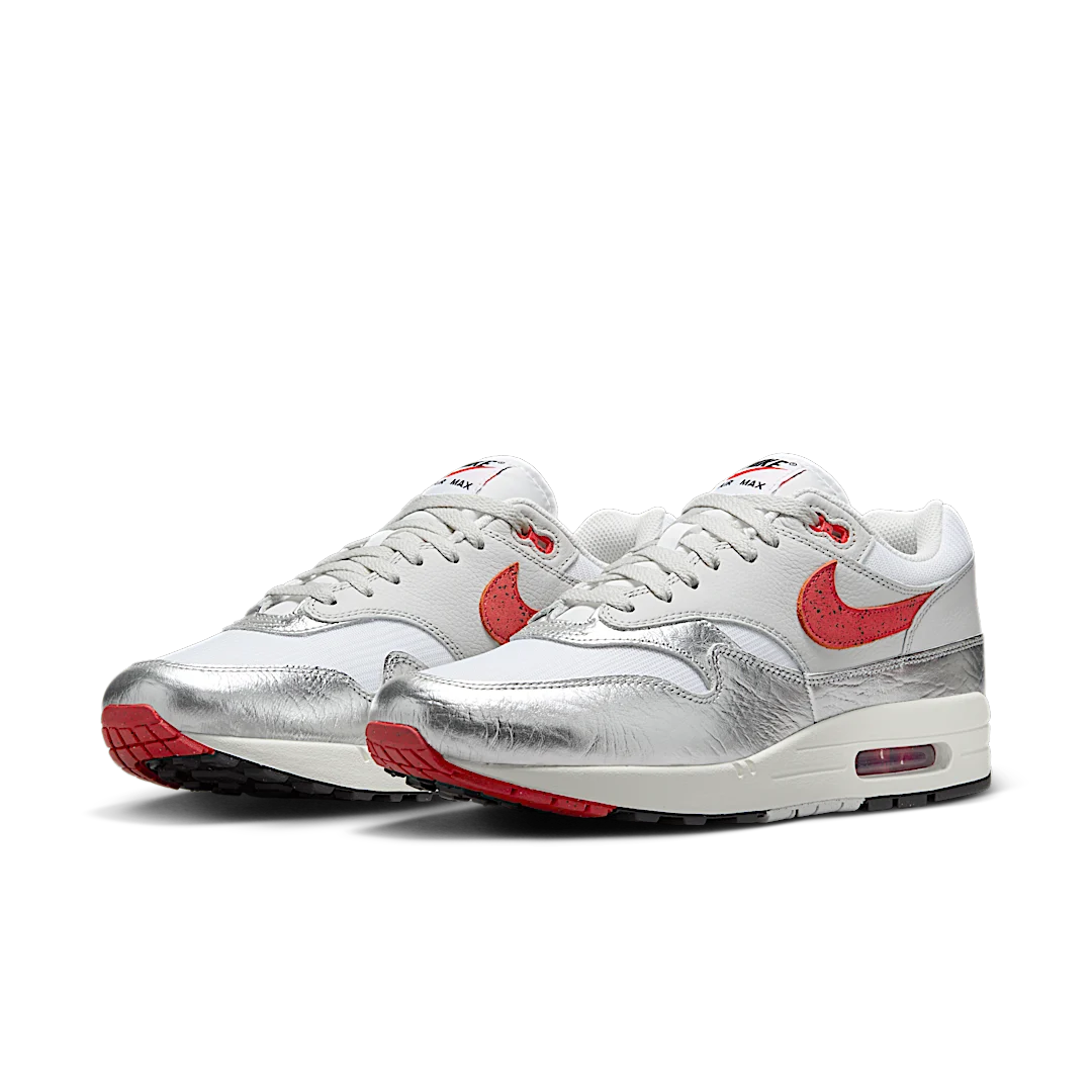 Nike Air Max 1 PRM SE Hot Sauce, White/Chile Red-Metallic Silver-Neutral Grey-Sail-Fir (HF7746-100)