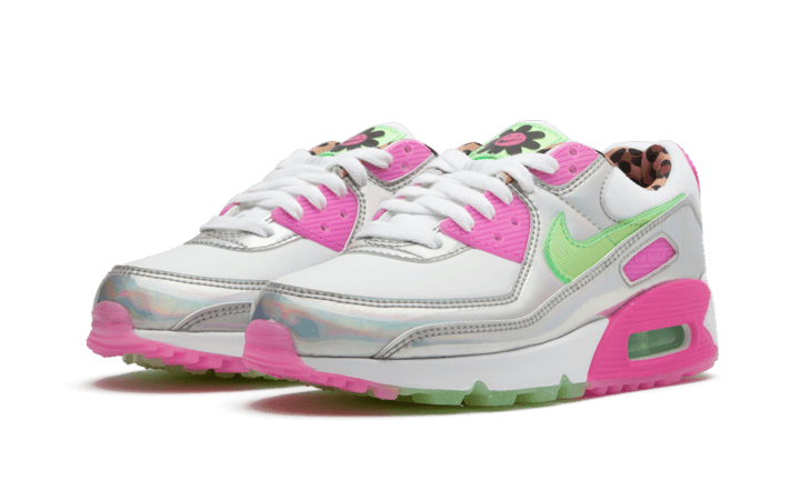 Nike Air Max 90 LX Daisy Leopard Iridescent, White/Illusion Green-Laser Fuchsia-Black (CQ2559-100)