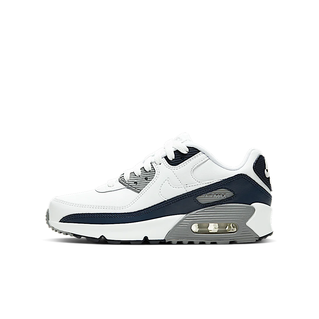 Nike Air Max 90 White Grey Obsidian, White/Light Smoke Grey-Particle Grey-Obsidian (CD6864-105)