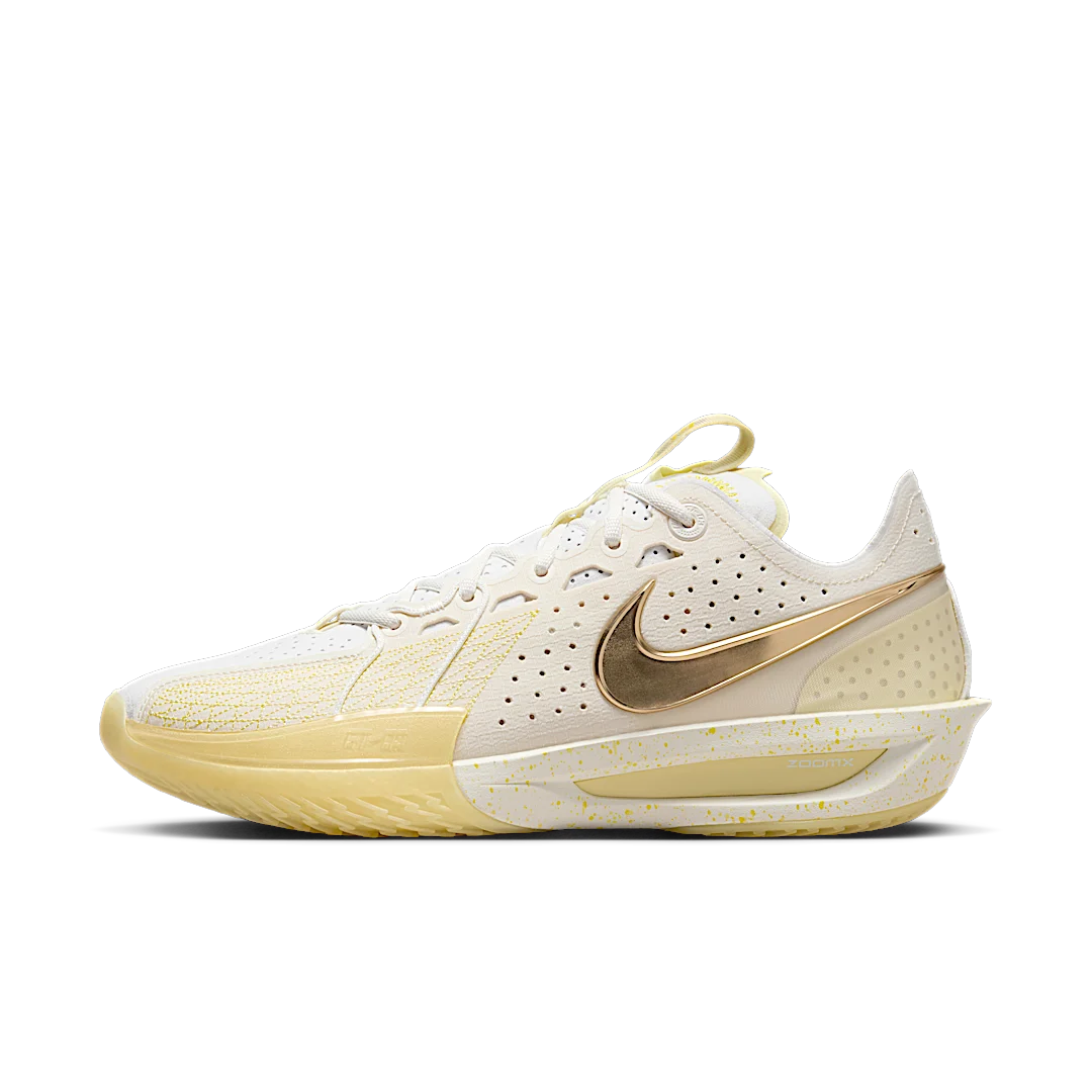 Nike Air Zoom GT Cut 3 Air Jordan Poole PE, Pale Ivory/Sail/Alabaster/Metallic Gold/Soft Yellow (FZ1523-100/FZ1522-100)