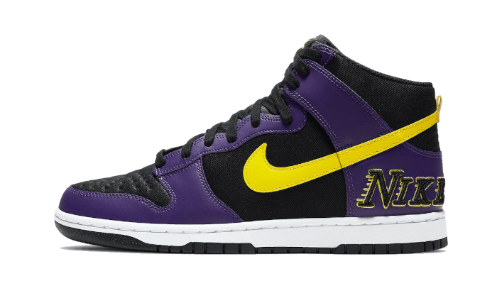 Nike Dunk High EMB Lakers, Black/Court Purple/Varsity Yellow (DH0642-001)