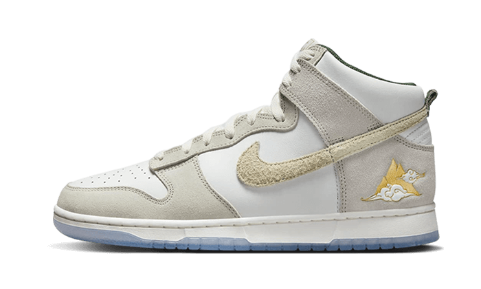 Nike Dunk High Premium San Francisco Chinatown Gold Mountain (Special Box), Summit White/Desert Ore-Light Bone-Evergreen-Sail-Yellow Gold (FD0776-100)