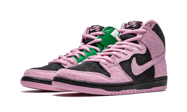 Nike SB Dunk High Invert Celtics, Black/Pink Rise-Lucky Green (CU7349-001)