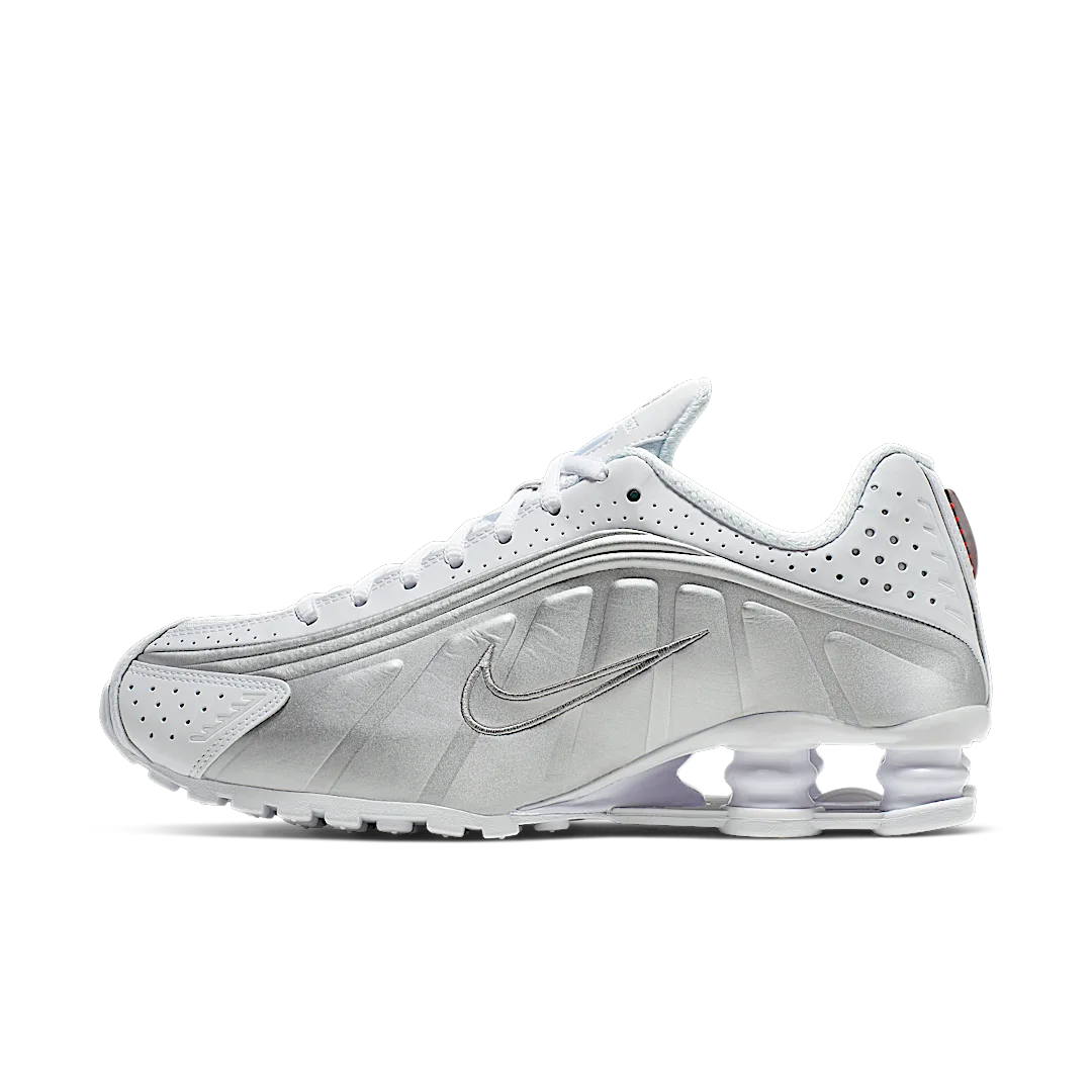 Nike Shox R4 White Metallic Silver, White/White-Metallic Silver-Max Orange (AR3565-101)