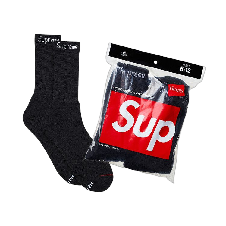 Supreme x Hanes Crew Socks (4 Pack) Black