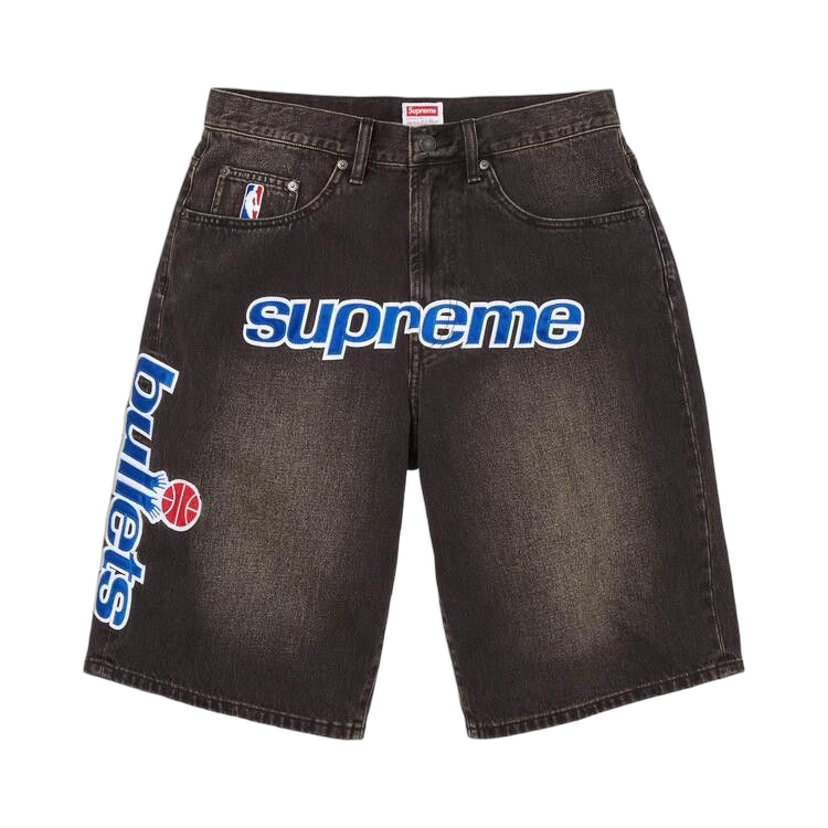 Supreme x Mitchell & Ness Washington Bullets Baggy Denim Short Washed Black