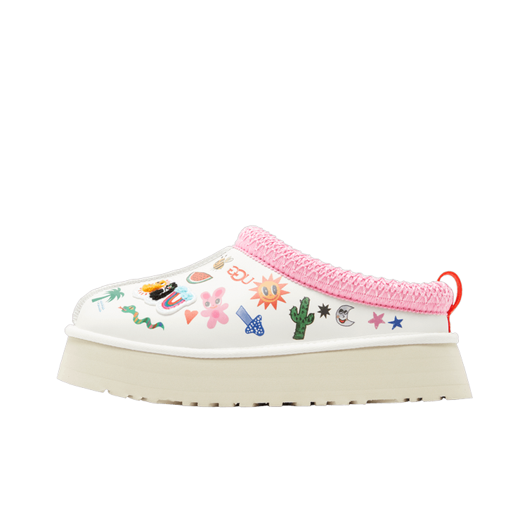 UGG Tazz Slipper Humberto Cruz Pop Sketch, White/Pink (1155751-WHT)