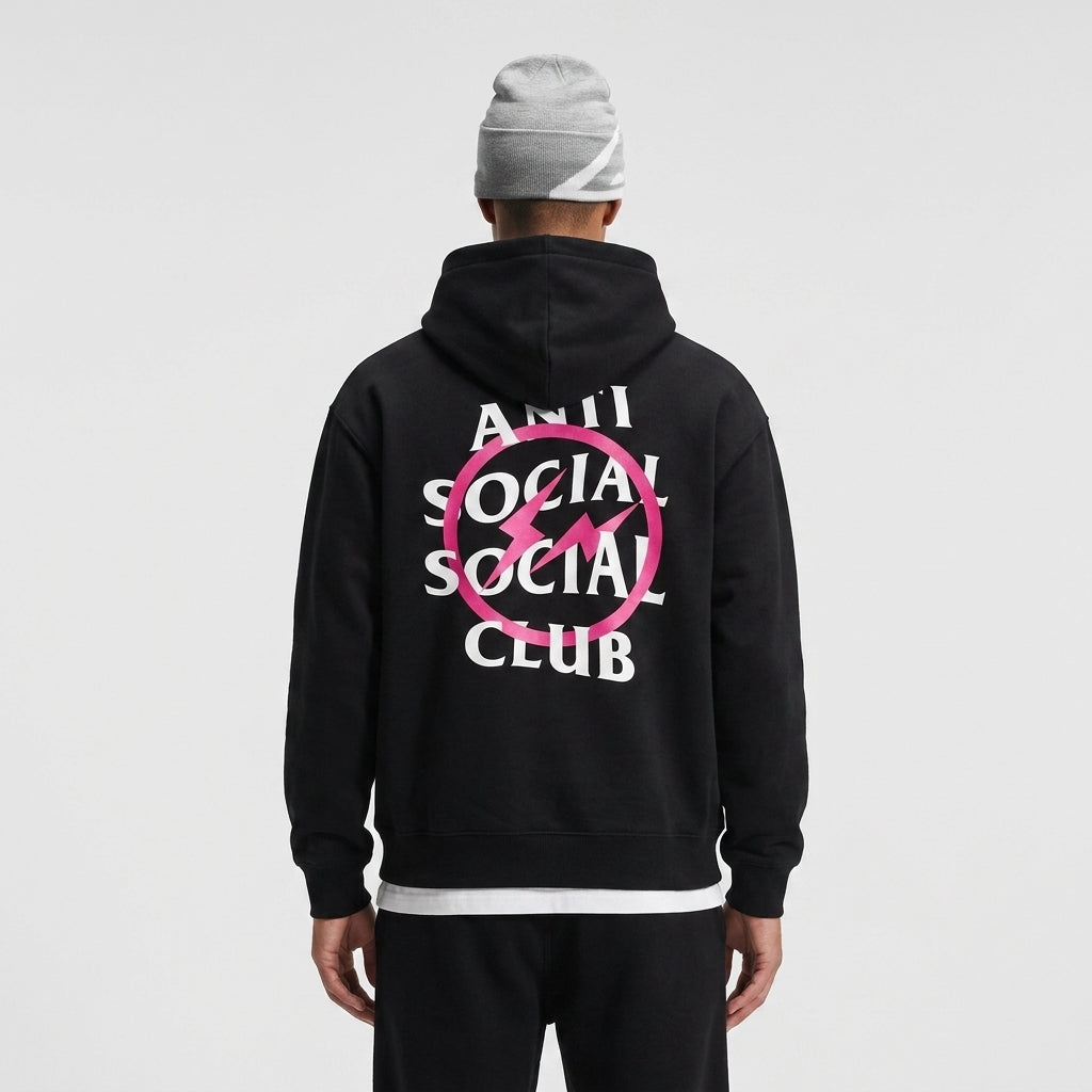 Anti Social Social Club x Fragment Pink Bolt Hoodie (FW19) Black