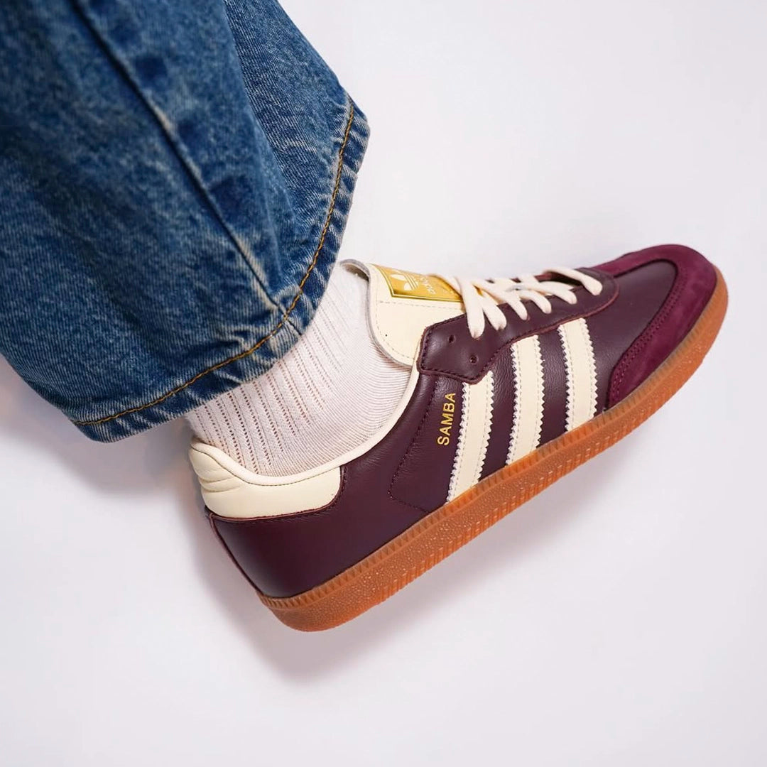 Adidas Samba OG Maroon Gold Metallic, Maroon/Cream White/Gold Metallic (ID0477)