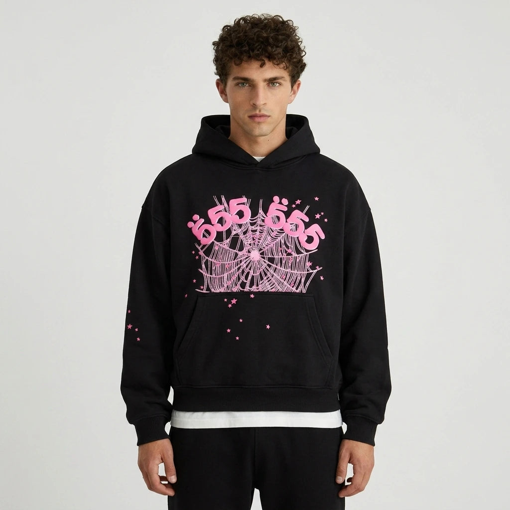 Sp5der Angel Number Hoodie Black