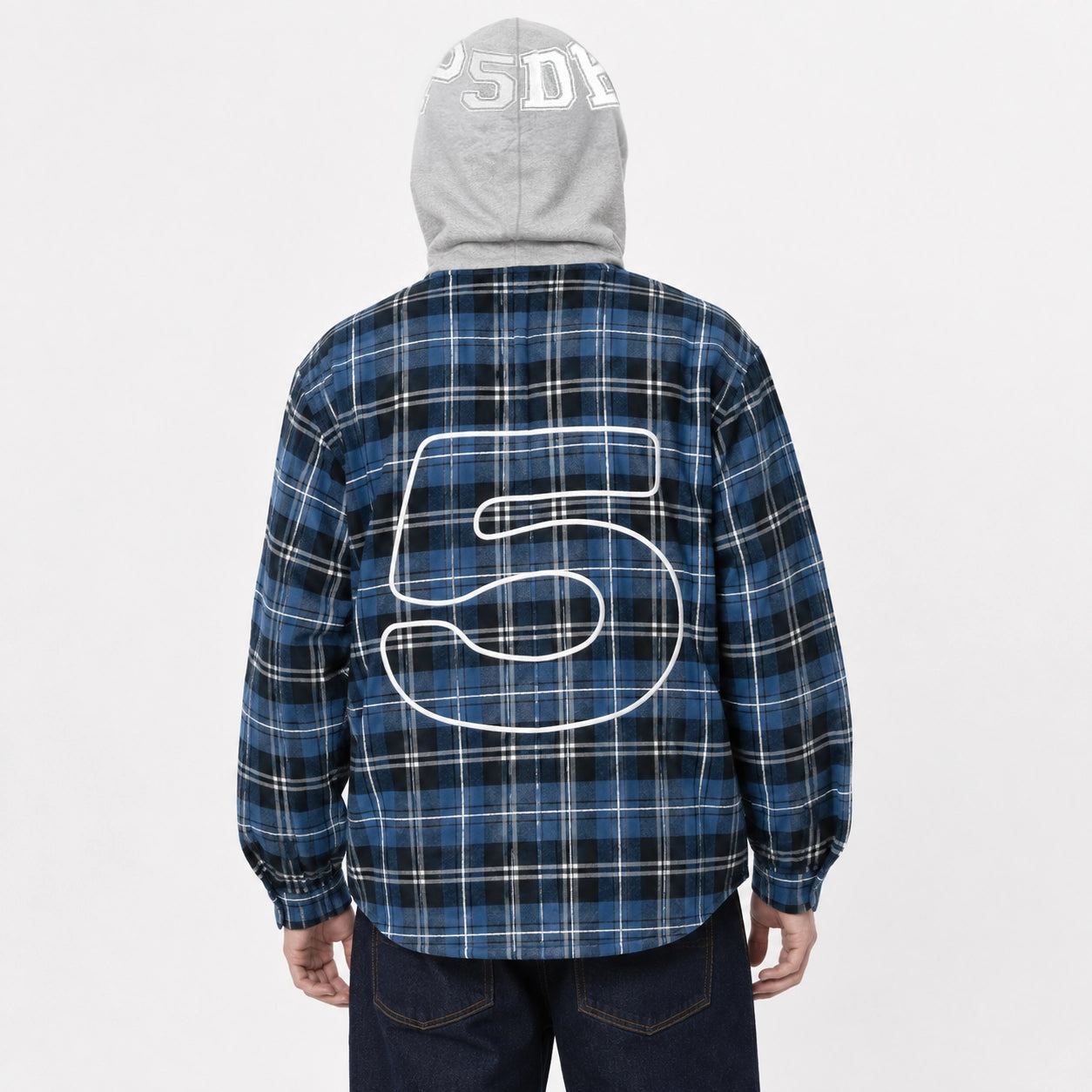 Sp5der Hooded Zip Flannel Shirt Jacket Blue Plaid