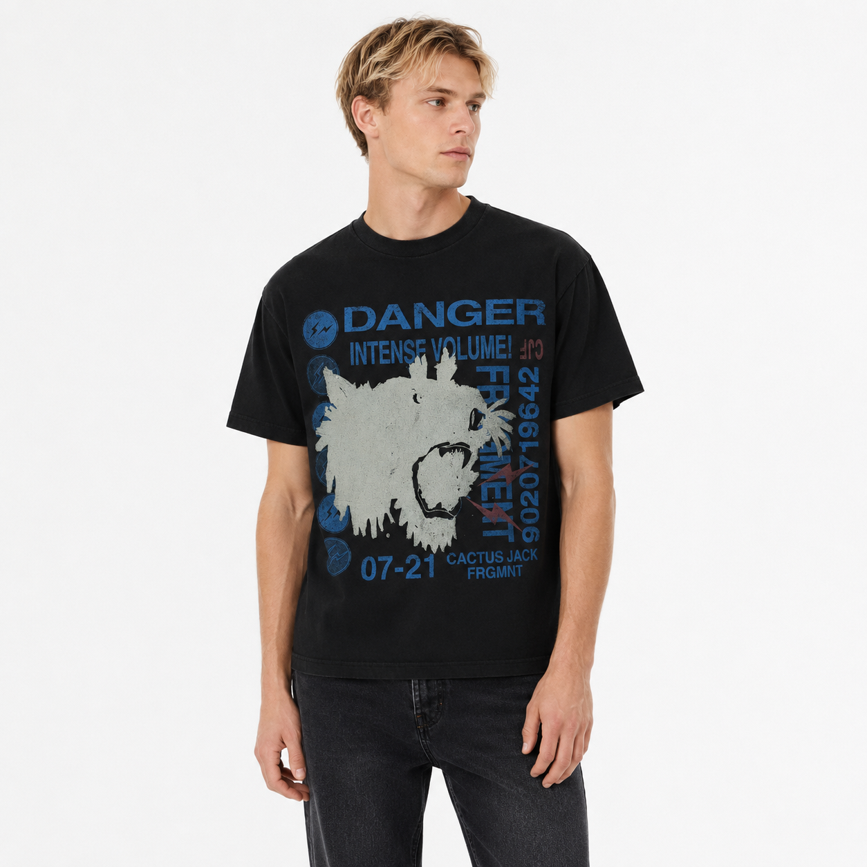 Travis Scott Cactus Jack For Fragment Danger T-Shirt Washed Black